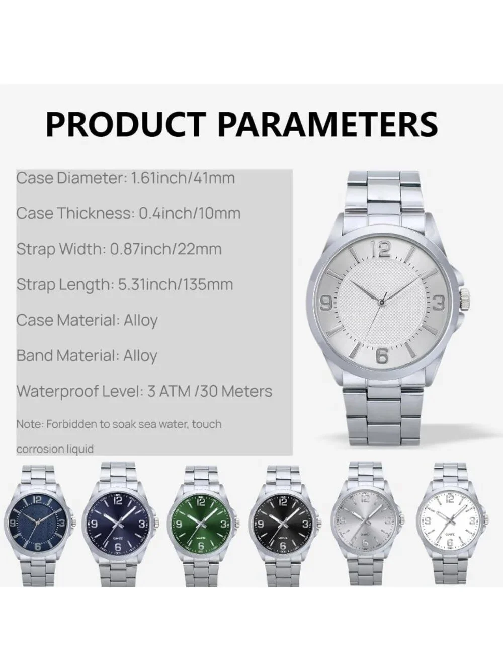 Men's Silver Analog Stainless Steel Case Arabic Numerals Classic Wrist Watch